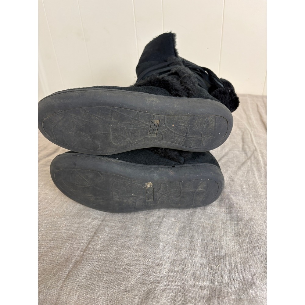 Southpole Cabin 2M Boots Womens 7.5 Black Faux Fur Pom Pom Y2K Mid Calf - Picture 5 of 7